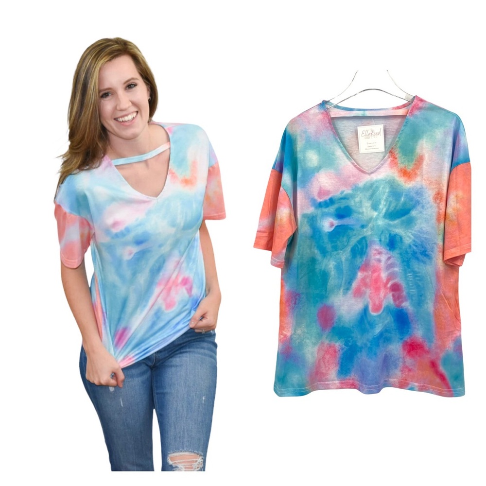 NWT Tie-Dye Top w/ Cutout V-Neck, Size 2X